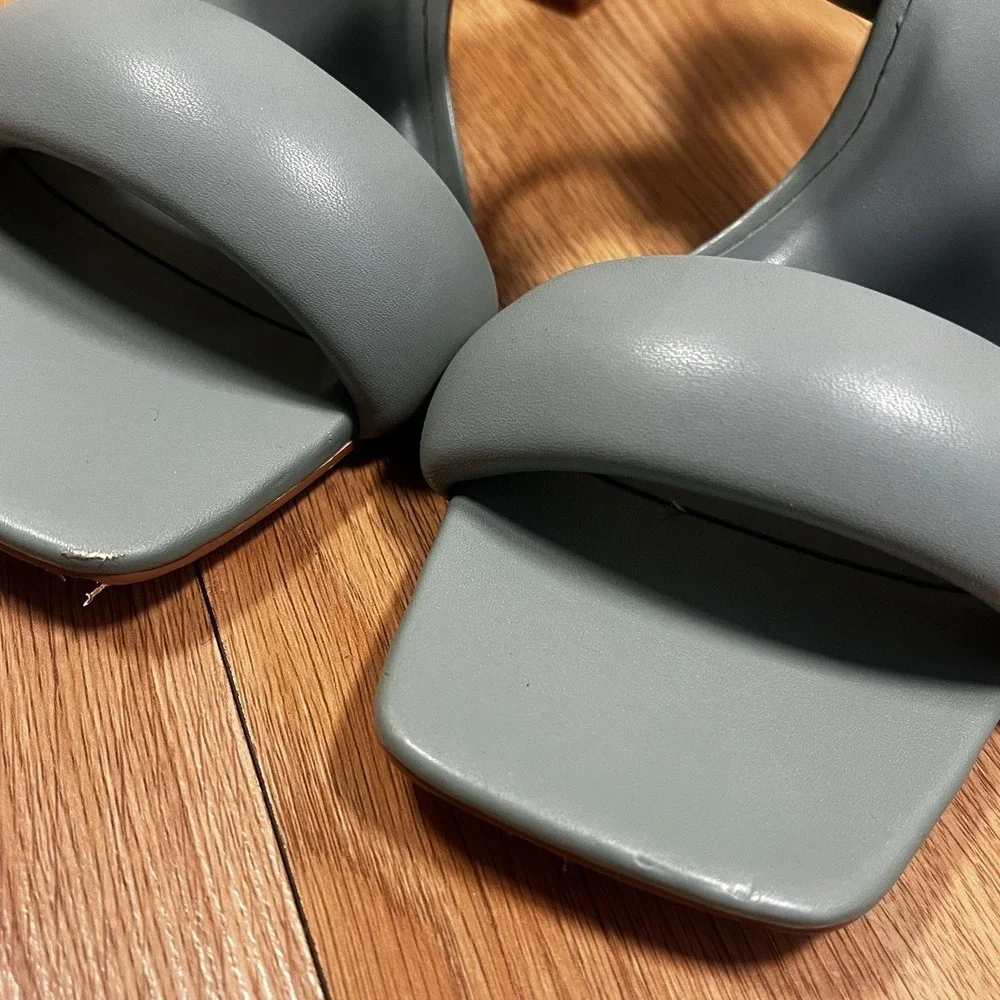 Primark Women's Heeled Mules Size 8 Light Green Padded Straps Modern Party Glam